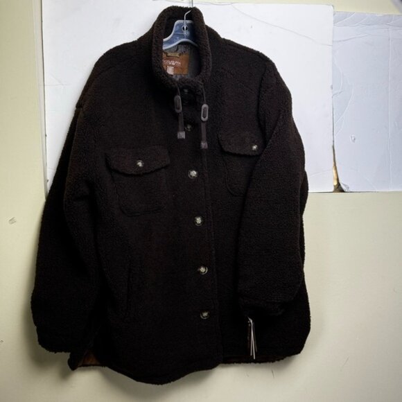 UGG Kookaburra NEW Oversized Sherpa Fleece Jacket Shacket Brown Warm SoftCozy XL - Picture 2 of 16